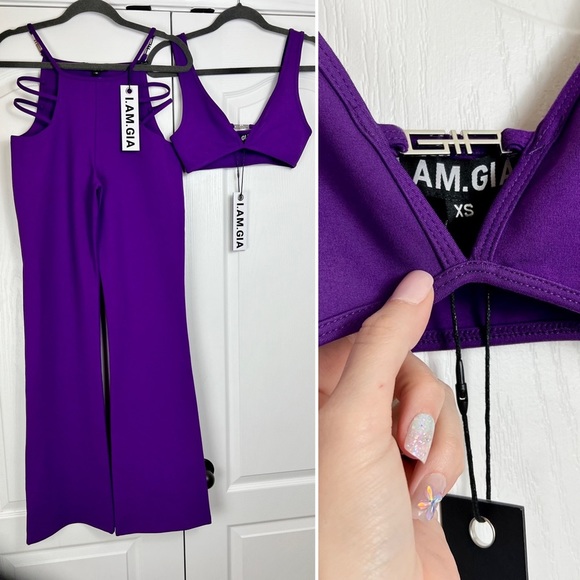NWT I.AM.GIA Purple SET Lucid Bra Top & Flared Cutout Pant Euphoria Maddy XS M - Picture 3 of 11